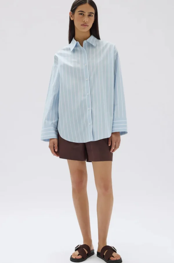 Outlet Assembly Label Addie Poplin Stripe Lng Sleeve Shirt - Sora / White