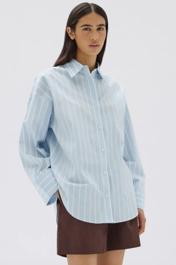 Outlet Assembly Label Addie Poplin Stripe Lng Sleeve Shirt - Sora / White