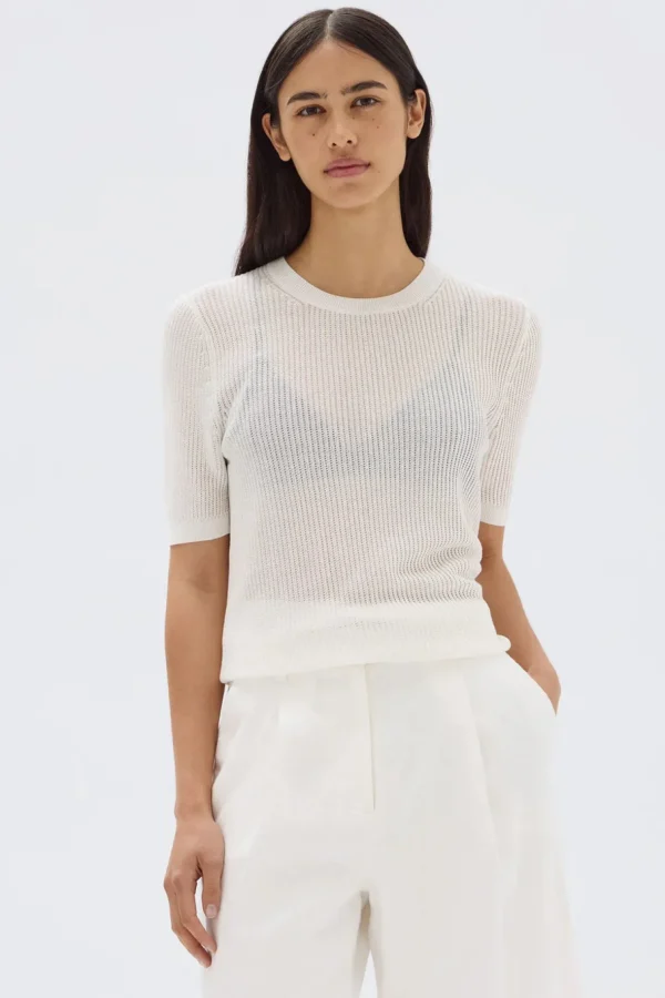 Sale Assembly Label Belle Knit Short Sleeve Tee - Cream