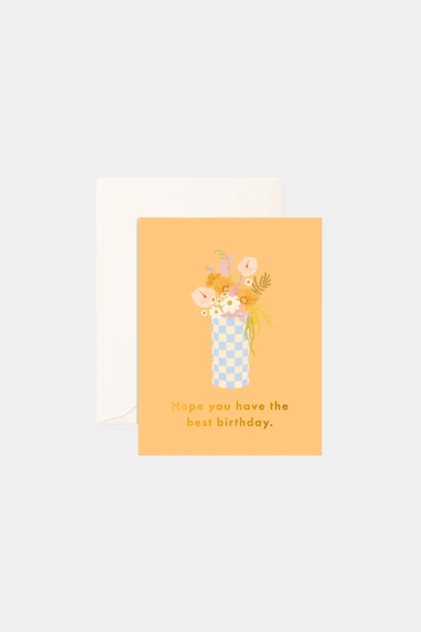 Online Fox u0026 Fallow Best Birthday Blue Check Vase Greeting Card