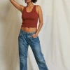 Clearance Perfect White Tee Blondie Structured Rib Tank - Russet