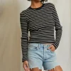 Discount Perfect White Tee Clyde Ribbed Long Sleeve Stripe Baby Tee - True Black/Natural Stripe
