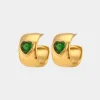 Discount We Are Emte Crystal Heart Hoop Earrings in 18k Gold Plated + Emerald