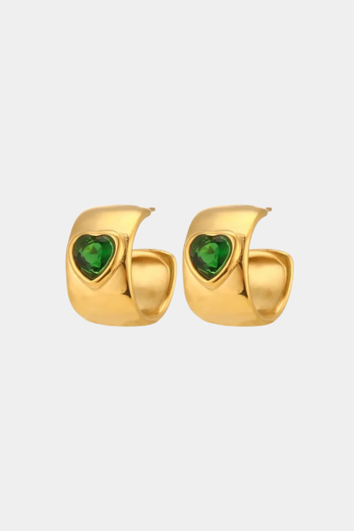 crystal_heart_hoop_earrin_0.webp Discount We Are Emte Crystal Heart Hoop Earrings in 18k Gold Plated + Emerald