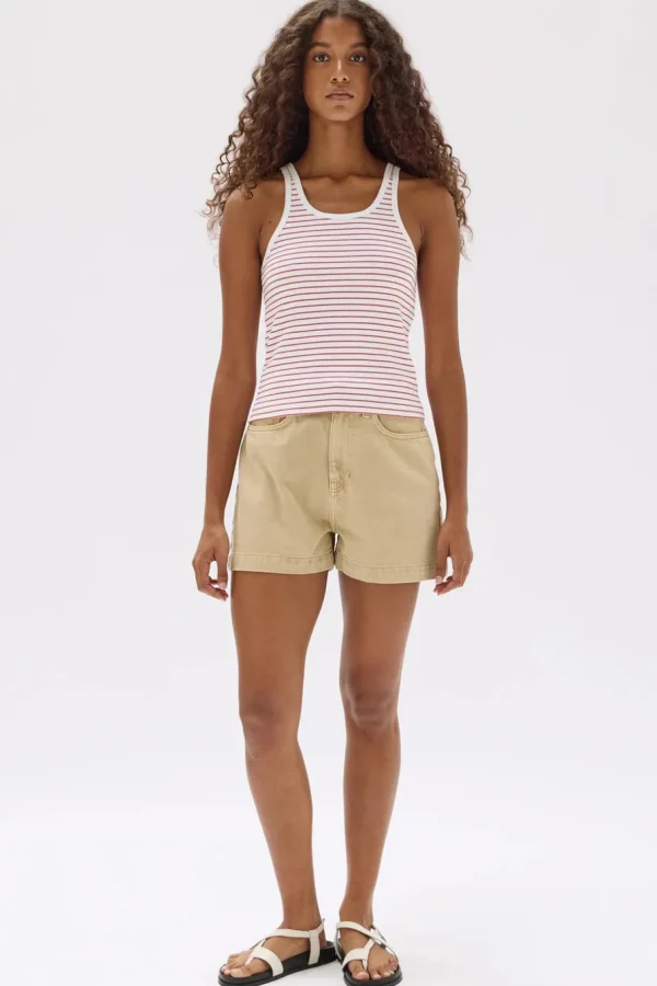 Best Assembly Label Drew Stripe Rib Tank - Papaya/White