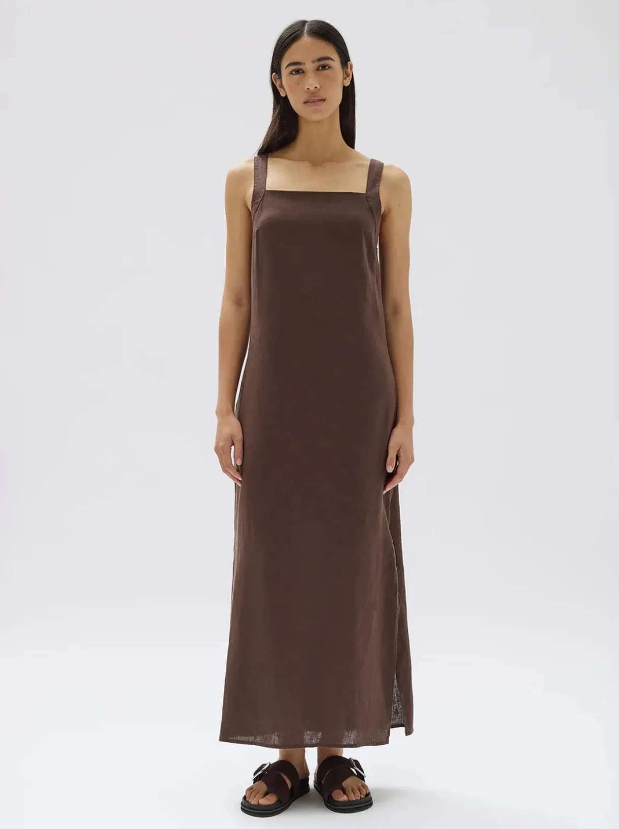 juno_linen_midi_dress__ga_0.webp Sale Assembly Label Juno Linen Midi Dress - Ganache