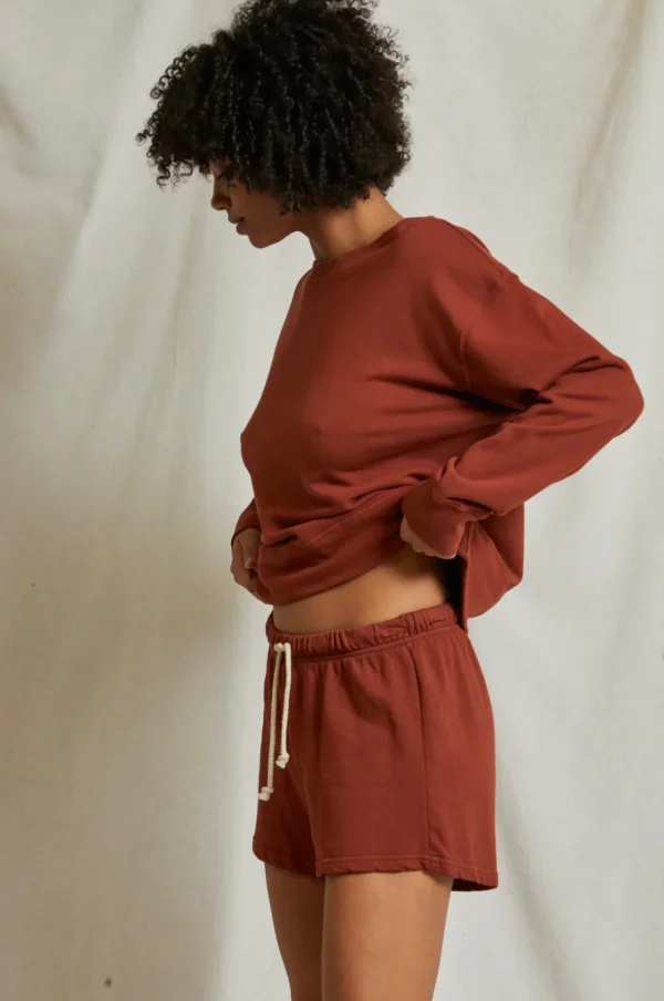 Fashion Perfect White Tee Layla French Terry Sweat Shorts - Russet