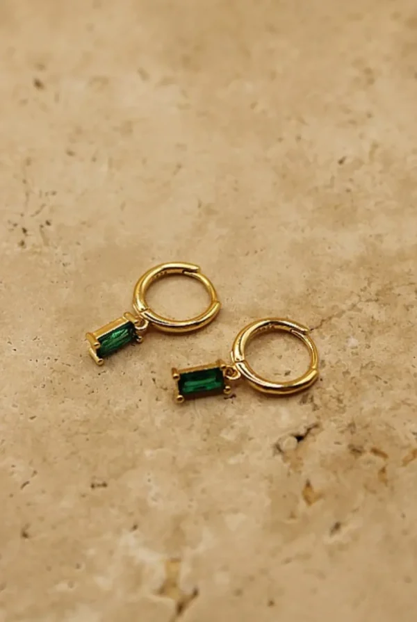 Online Love From Lilou Leah Drop Earrings - Emerald / Gold