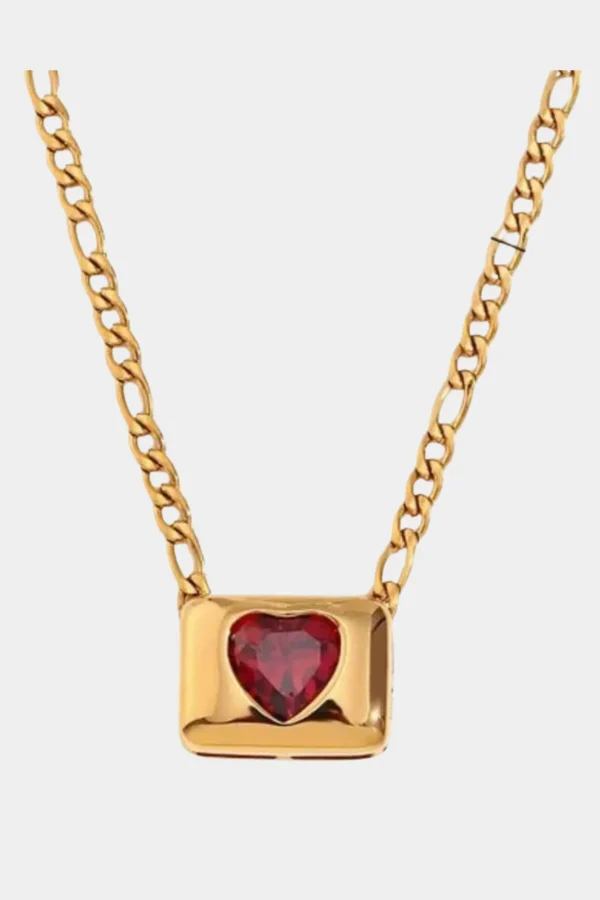 Discount We Are Emte Love Lock Pendant Necklace in 18k Gold Plated + Ruby