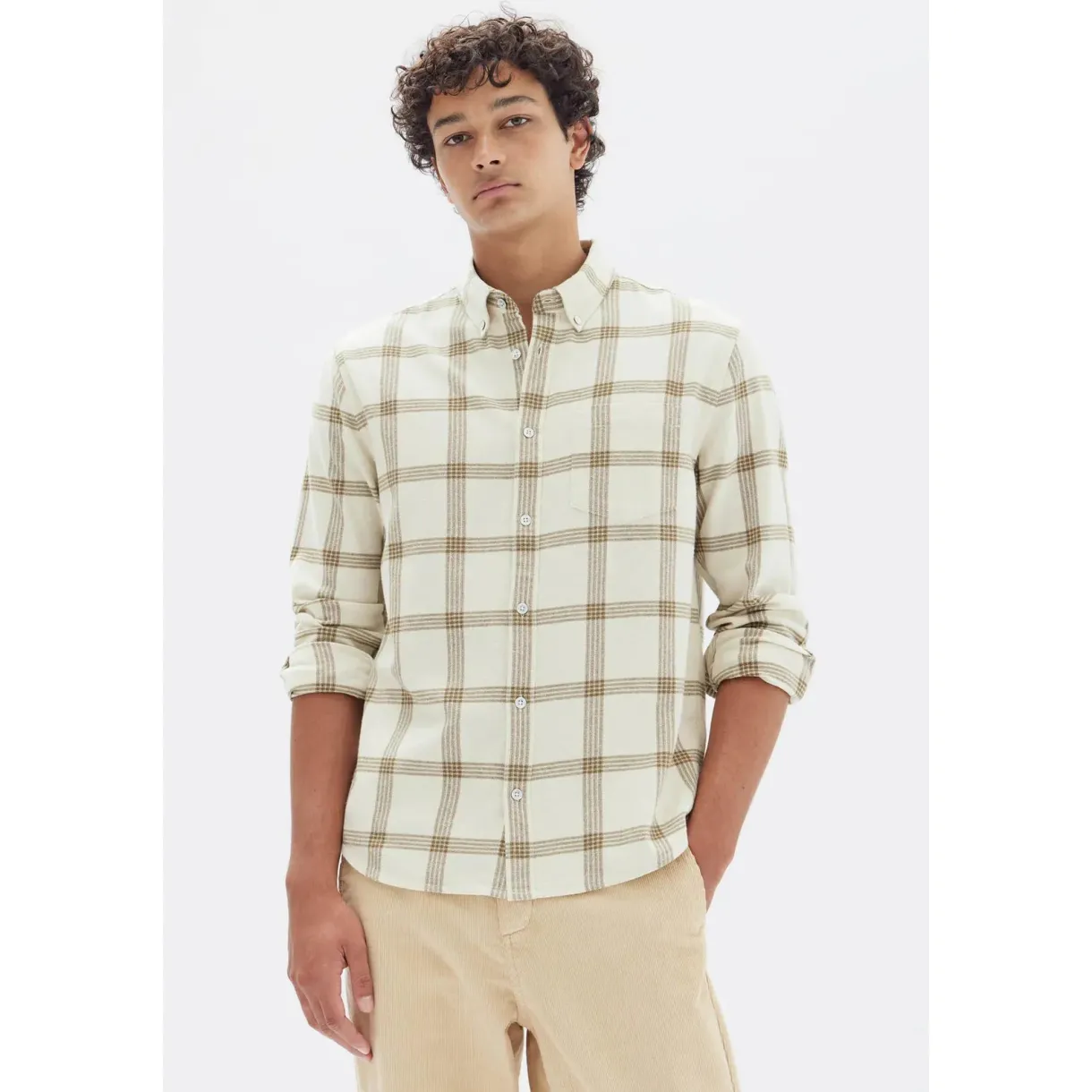 manny_check_sleeve_shirt__1.webp Best Assembly Label Manny Check Sleeve Shirt - Cream / Tan Check