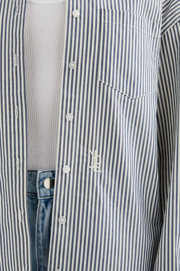 Outlet Nude Lucy Organic Poplin Shirt - Navy Stripe