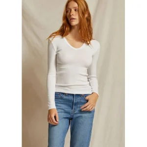 Sale Perfect White Tee Robyn U Neck Rib Long Sleeve
