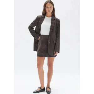 Clearance Assembly Label Sofia Wool Pinstripe Mini Skirt - Chestnut Stripe