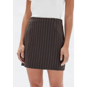 Clearance Assembly Label Sofia Wool Pinstripe Mini Skirt - Chestnut Stripe