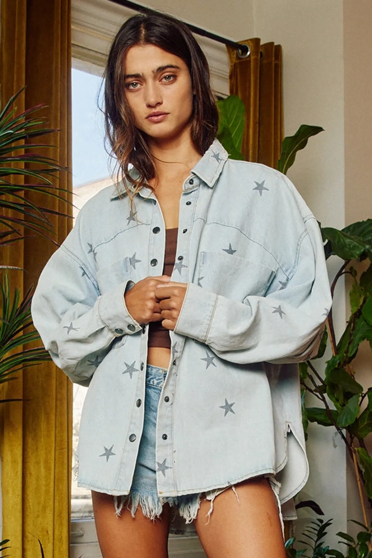 star_print_washed_denim_s_1.webp Best Bucketlist Star Print Washed Denim Shirt Jacket Shacket (pre-order May)