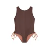 Fashion Summer Sun Label Tie Side Swimsuit - Chocolate with Honey Glow Tie Sides