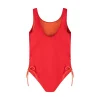 Clearance Summer Sun Label Tie Side Swimsuit - Red with Burnt Orange Tie Sides