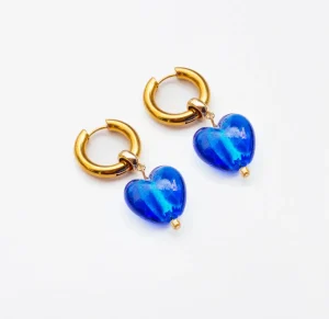 Hot We Are Emte Treasured Heart Hoop Earrings - Cobalt