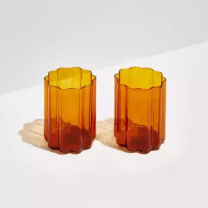 Clearance FAZEEK Wave Glass Set of 2 - Amber